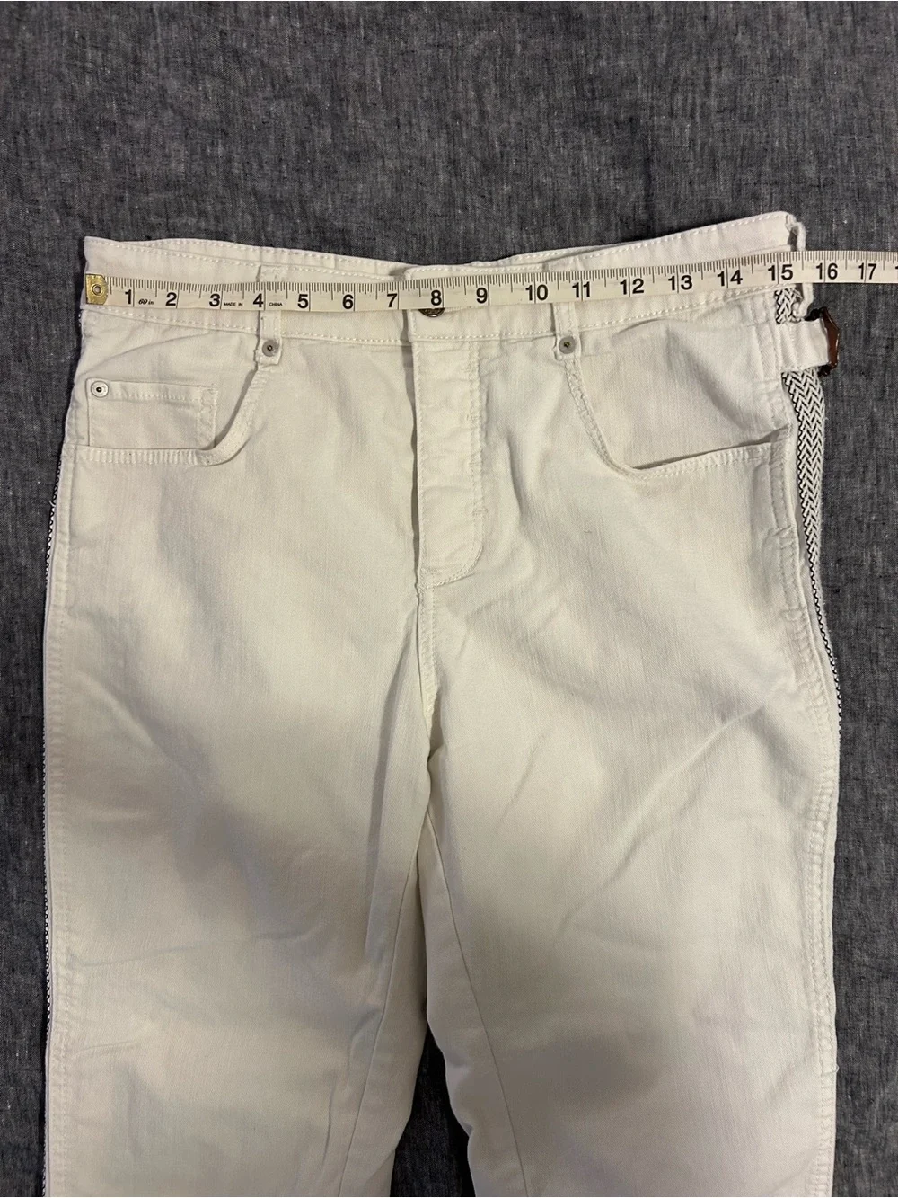 Pilcro and the Letterpress Off-White Straight-Leg Chinos with Herringbone Detail
